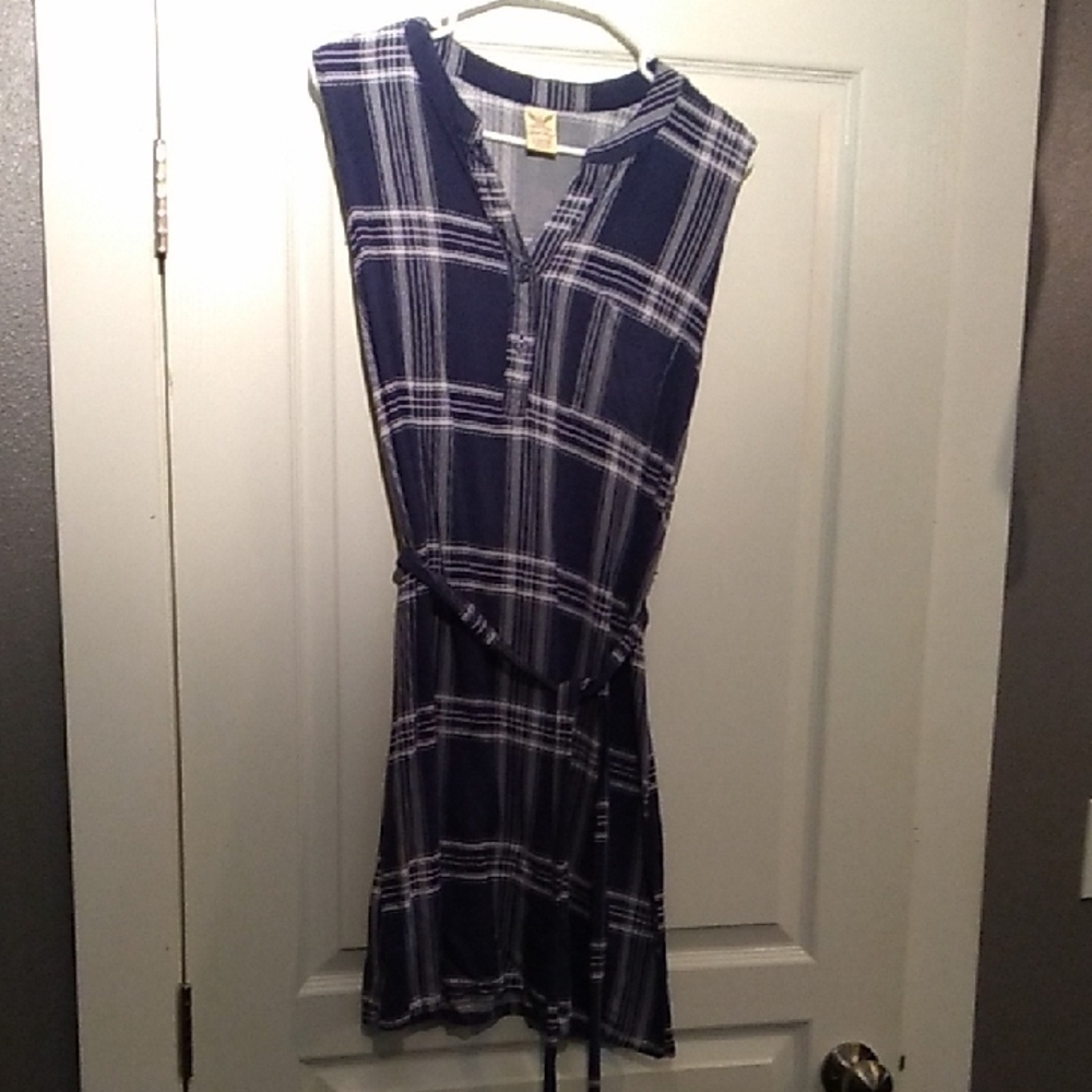 Navy Plaid Sleeveless Dress
